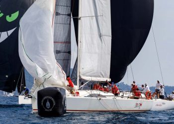 Phuket King’s Cup, Day 5. The wind has arrived at last. Not huge, but plenty enough for a couple of short races round the cans and a trip round the bushes.