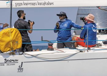 Phuket King’s Cup, Day 5. The wind has arrived at last. Not huge, but plenty enough for a couple of short races round the cans and a trip round the bushes.