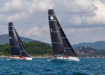 Phuket King’s Cup, Day 5. The wind has arrived at last. Not huge, but plenty enough for a couple of short races round the cans and a trip round the bushes.