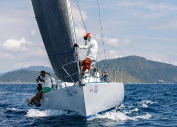 Phuket King’s Cup, Day 5. The wind has arrived at last. Not huge, but plenty enough for a couple of short races round the cans and a trip round the bushes.
