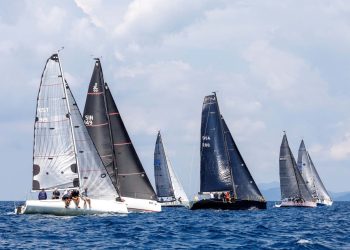 Phuket King’s Cup, Day 5. The wind has arrived at last. Not huge, but plenty enough for a couple of short races round the cans and a trip round the bushes.
